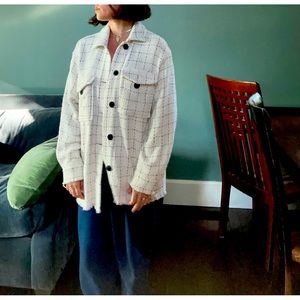 Zara White and Black Checkered Jacket